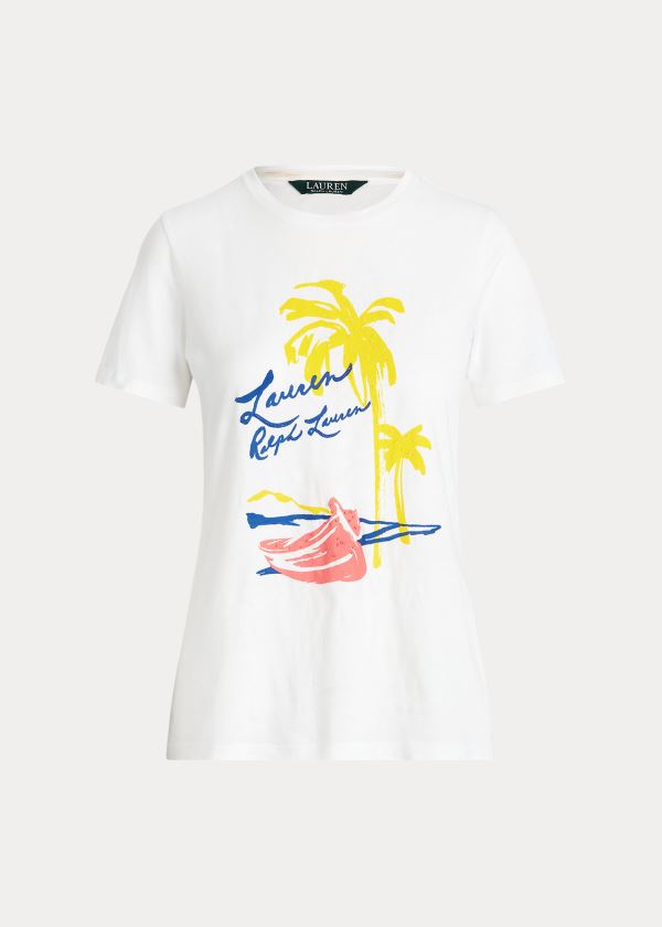 Ralph Lauren Print Bavlněné-Blend Tee Bílé | tkdq23Ve