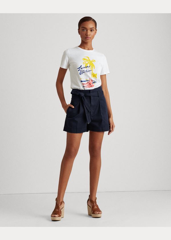 Ralph Lauren Print Bavlněné-Blend Tee Bílé | tkdq23Ve