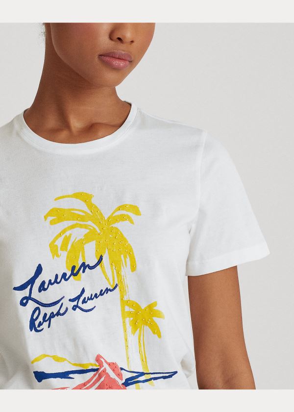 Ralph Lauren Print Bavlněné-Blend Tee Bílé | tkdq23Ve