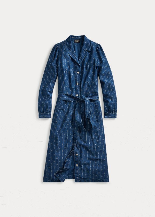 Ralph Lauren Print Bavlněné Sateen Šaty Indigo | KBuZMPiN