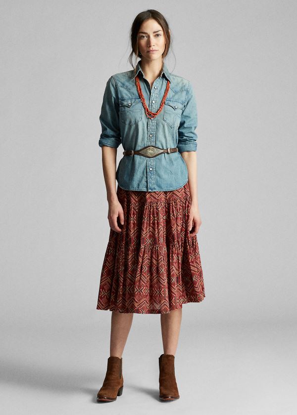Ralph Lauren Print Bavlněné Voile Skirt Červené Viacfarebný | ox3cB0FE