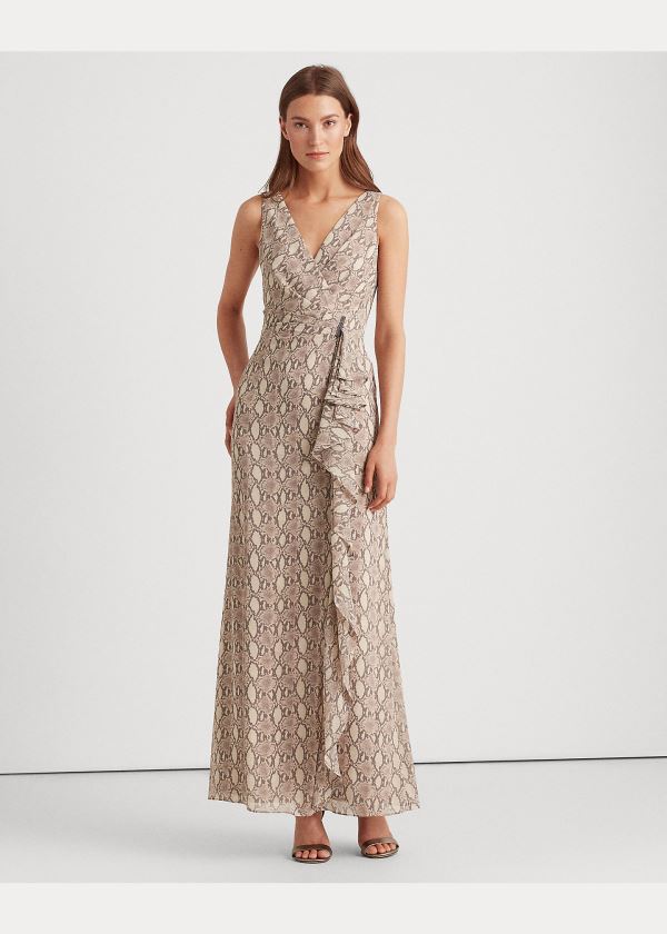 Ralph Lauren Print Georgette Gown Šedé Hnědé Viacfarebný | q9t9881N