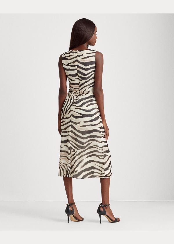 Ralph Lauren Print Georgette Šaty Krém Hnědé Viacfarebný | MWQdmFXP
