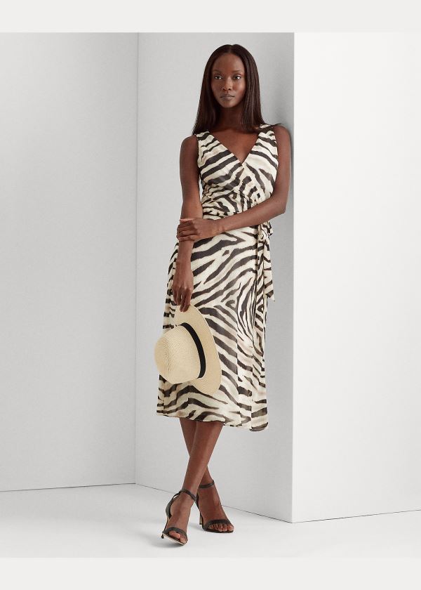 Ralph Lauren Print Georgette Šaty Krém Hnědé Viacfarebný | MWQdmFXP