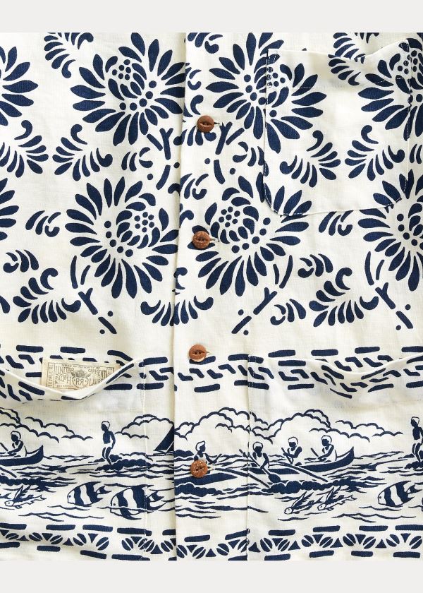 Ralph Lauren Print Linen Camp Shirt Krém Blankyt | JZFg6rFO