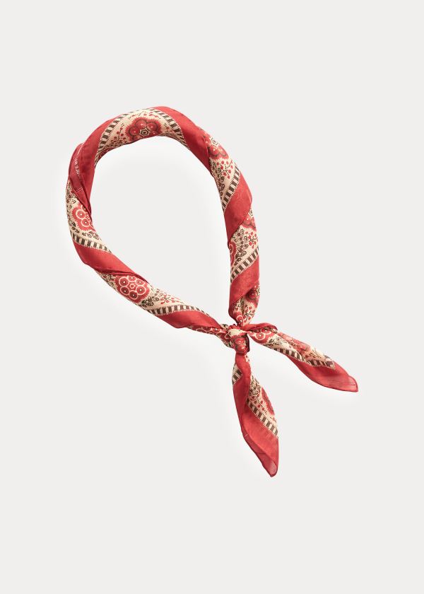 Ralph Lauren Print Silk Scarf Červené Krém Viacfarebný | G4FUgeHT