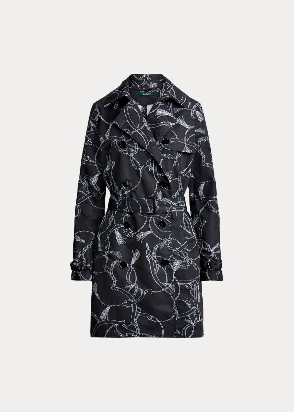 Ralph Lauren Print Taffeta Trench Coat Černé Bílé | 28qz40OX