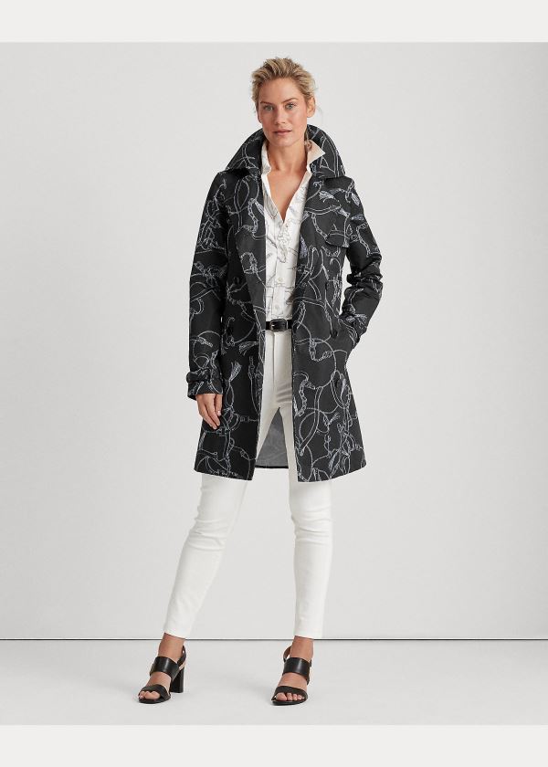 Ralph Lauren Print Taffeta Trench Coat Černé Bílé | 28qz40OX