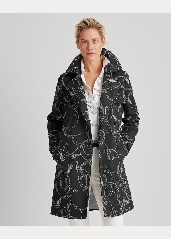 Ralph Lauren Print Taffeta Trench Coat Černé Bílé | 28qz40OX