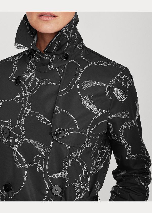 Ralph Lauren Print Taffeta Trench Coat Černé Bílé | 28qz40OX