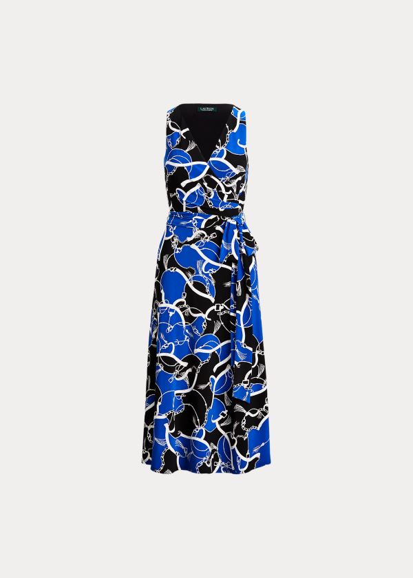 Ralph Lauren Print Tie-Pasem Jersey Šaty Blankyt Černé | nivozYce