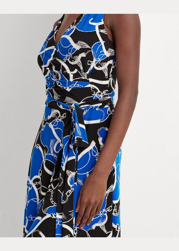 Ralph Lauren Print Tie-Pasem Jersey Šaty Blankyt Černé | nivozYce