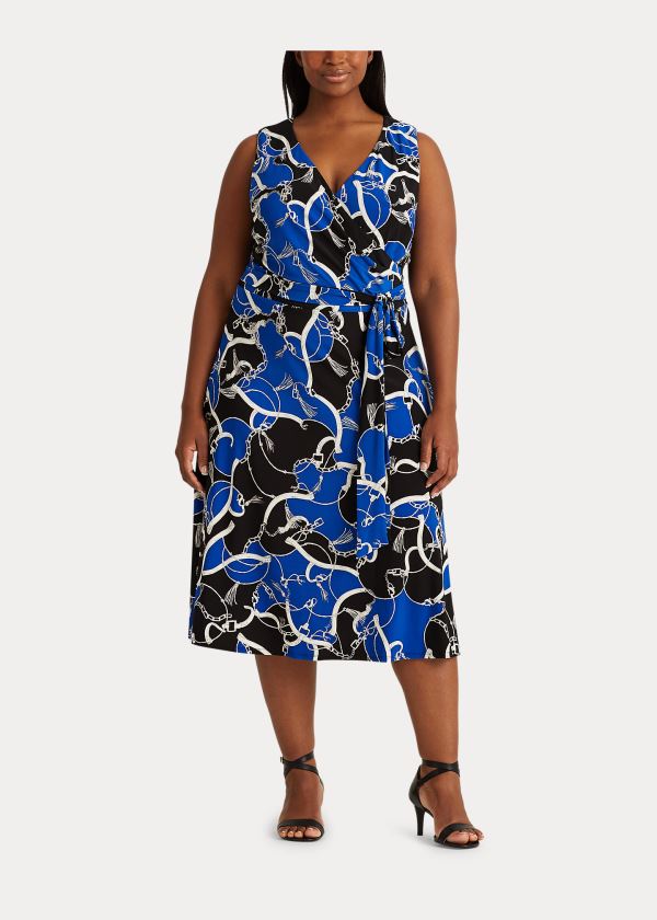 Ralph Lauren Print Tie-Pasem Midi Šaty Černé Blankyt Bílé | sCW5n3zq