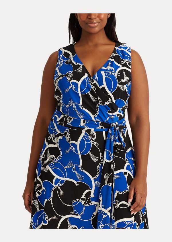 Ralph Lauren Print Tie-Pasem Midi Šaty Černé Blankyt Bílé | sCW5n3zq
