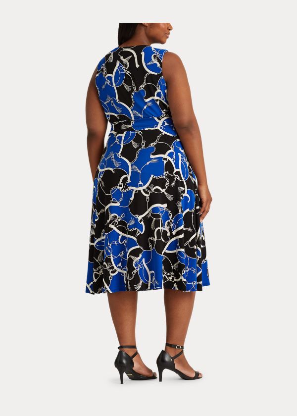 Ralph Lauren Print Tie-Pasem Midi Šaty Černé Blankyt Bílé | sCW5n3zq