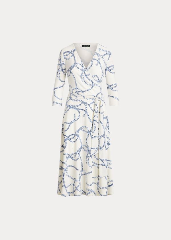 Ralph Lauren Printed Jersey Surplice Šaty Krém Blankyt | QKdA32vE