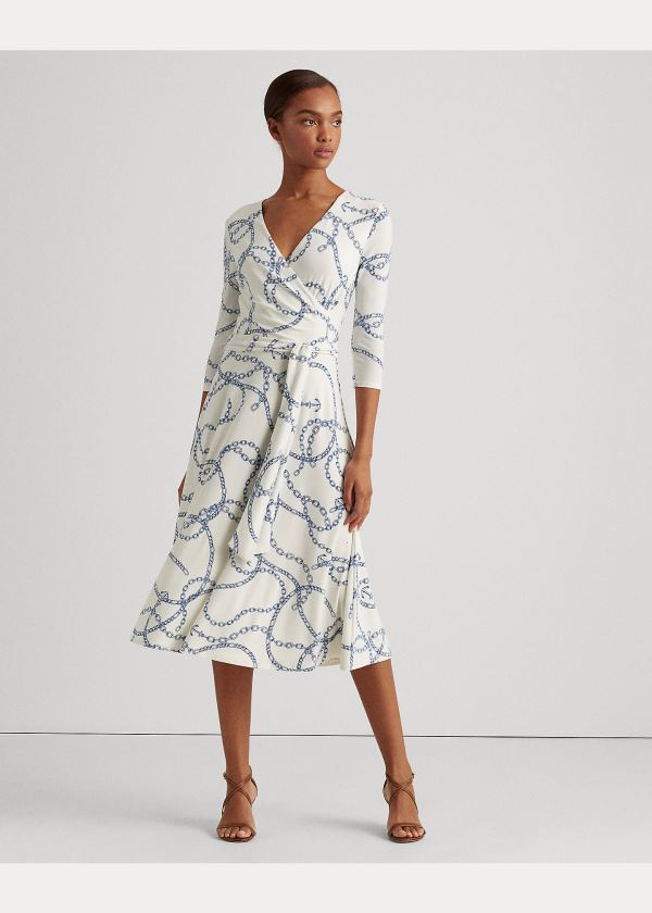 Ralph Lauren Printed Jersey Surplice Šaty Krém Blankyt | QKdA32vE