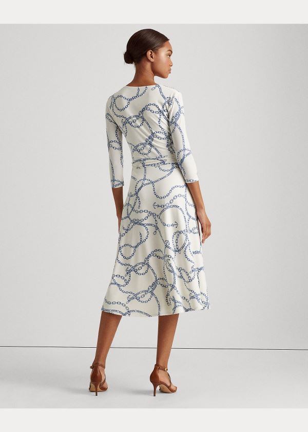 Ralph Lauren Printed Jersey Surplice Šaty Krém Blankyt | QKdA32vE