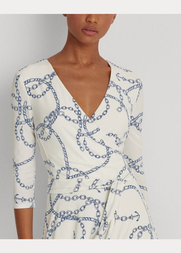 Ralph Lauren Printed Jersey Surplice Šaty Krém Blankyt | QKdA32vE