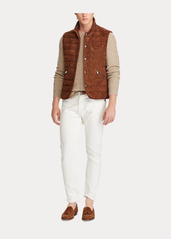 Ralph Lauren Quilted Semišové Vest Hnědé | tR5CG9vp