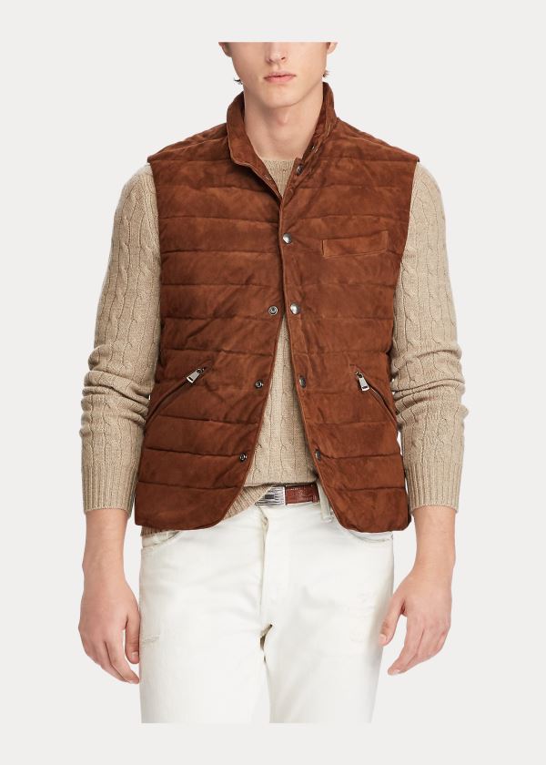 Ralph Lauren Quilted Semišové Vest Hnědé | tR5CG9vp