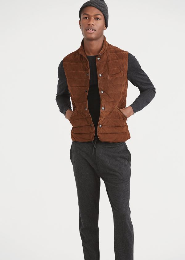 Ralph Lauren Quilted Semišové Vest Hnědé | tR5CG9vp