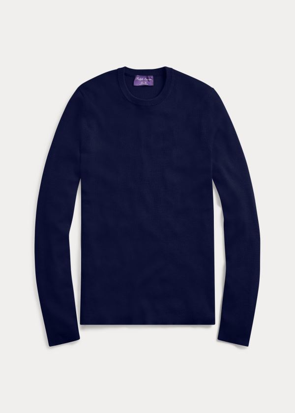 Ralph Lauren RLX Slim Ribbed Merino Svetrové Tmavě Blankyt | L7Euw93f