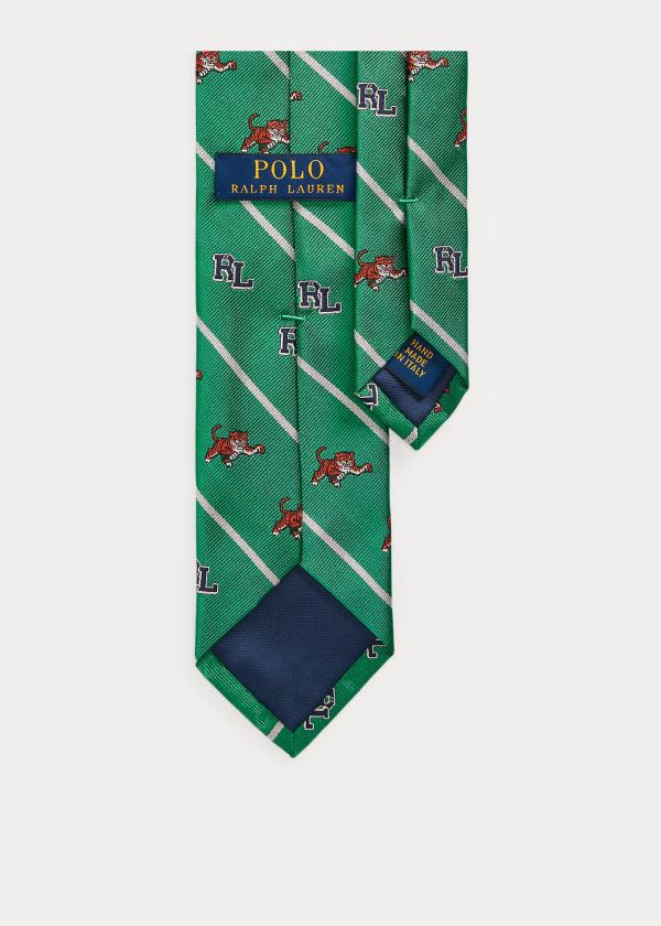 Ralph Lauren RL Tiger Silk Narrow Tie Zelene | Hyw1tmPJ