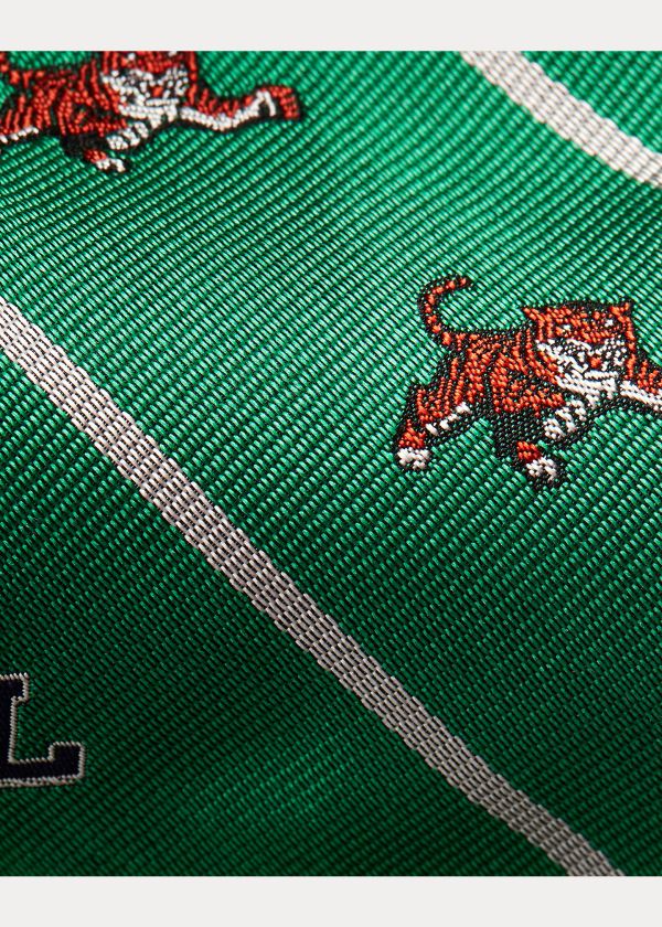 Ralph Lauren RL Tiger Silk Narrow Tie Zelene | Hyw1tmPJ