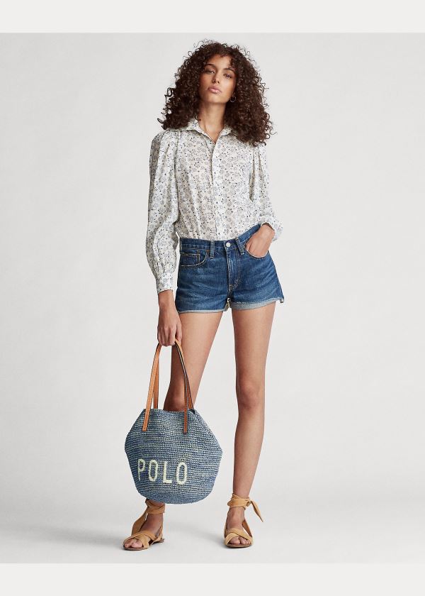 Ralph Lauren Raffia Medium Tote Bag Světle Blankyt | l6GNliM1