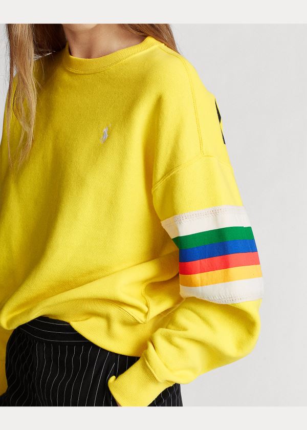 Ralph Lauren Rainbow-Trim Fleece Sweatshirt Citrón | L59FH2vv