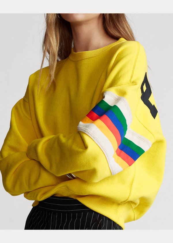 Ralph Lauren Rainbow-Trim Fleece Sweatshirt Citrón | L59FH2vv