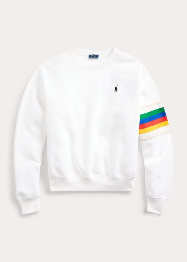 Ralph Lauren Rainbow-Trim Fleece Sweatshirt Bílé | PGvEYXRV