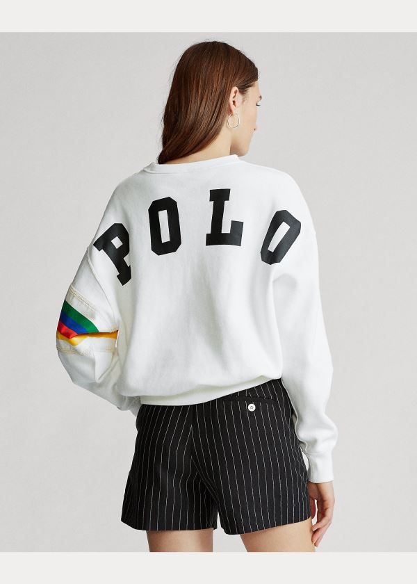 Ralph Lauren Rainbow-Trim Fleece Sweatshirt Bílé | PGvEYXRV