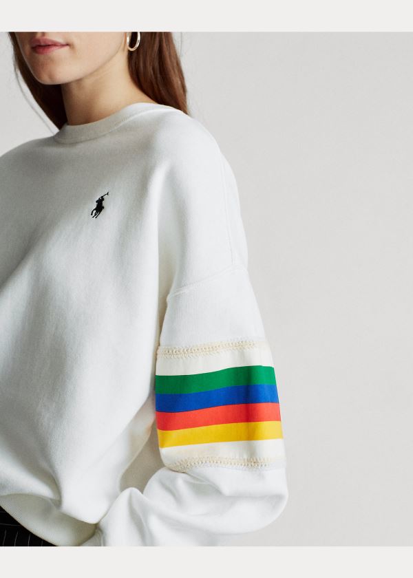 Ralph Lauren Rainbow-Trim Fleece Sweatshirt Bílé | PGvEYXRV