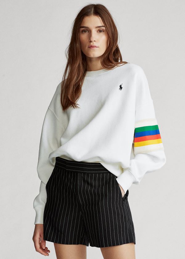 Ralph Lauren Rainbow-Trim Fleece Sweatshirt Bílé | PGvEYXRV