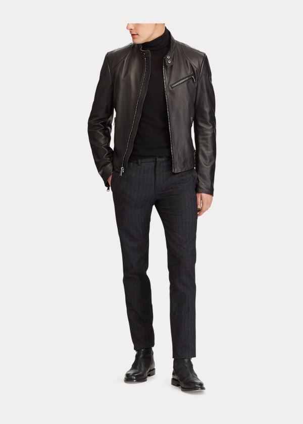 Ralph Lauren Randall Lambskin Cyklistické Jacket Černé | NSAfppZq