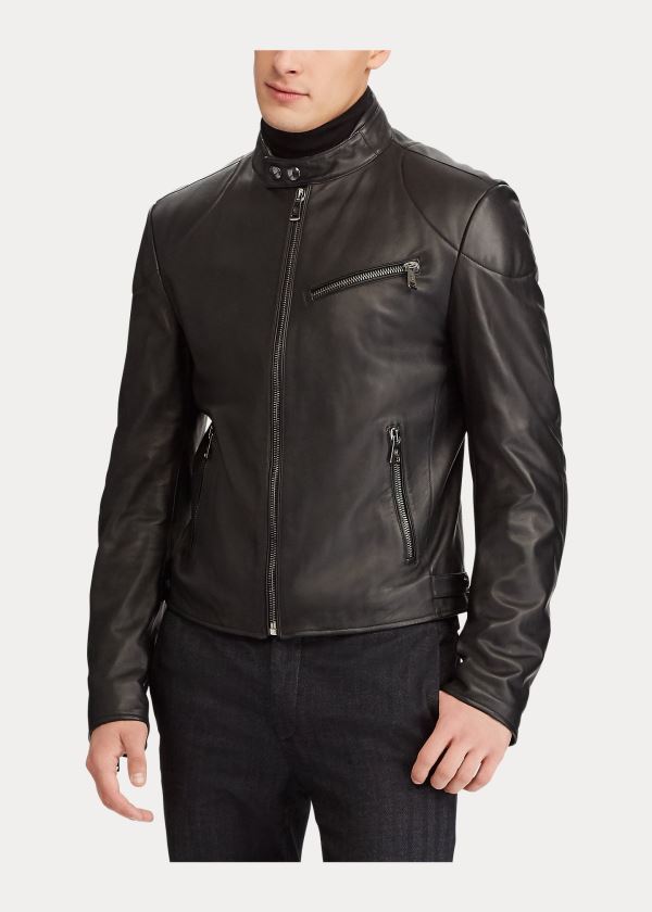 Ralph Lauren Randall Lambskin Cyklistické Jacket Černé | NSAfppZq