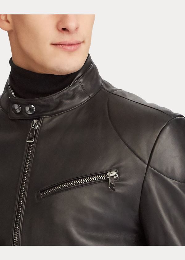 Ralph Lauren Randall Lambskin Cyklistické Jacket Černé | NSAfppZq