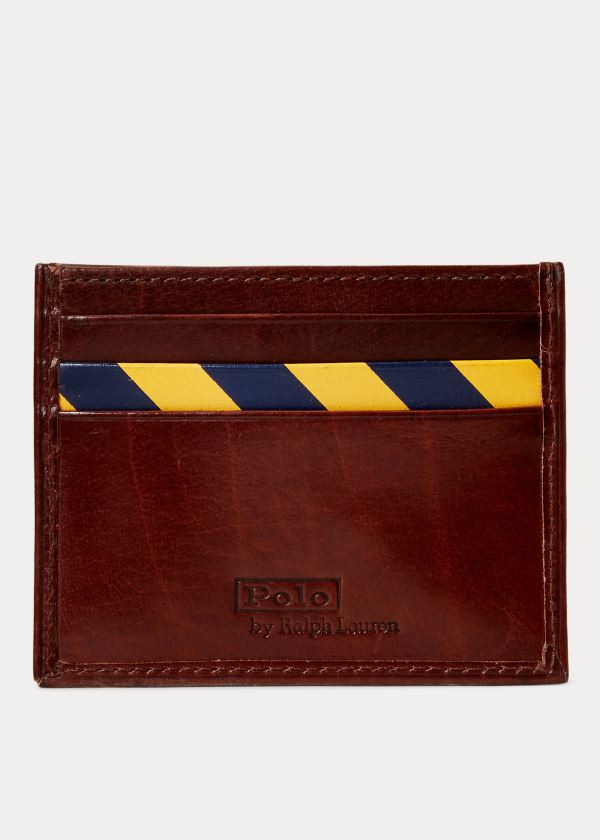 Ralph Lauren Repp-Stripe Læder Card Case Hnědé Tmavě Blankyt Žluté | hfyVFmgx
