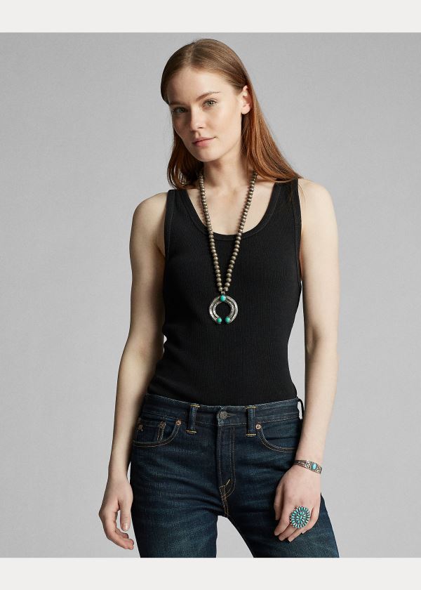 Ralph Lauren Rib-Knit Bavlněné Tank Černé | TTQqu34f