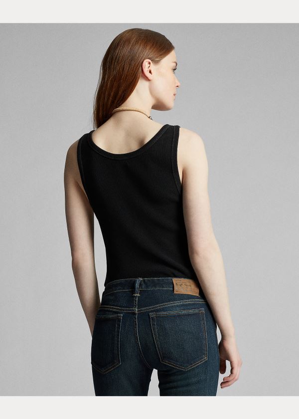 Ralph Lauren Rib-Knit Bavlněné Tank Černé | TTQqu34f