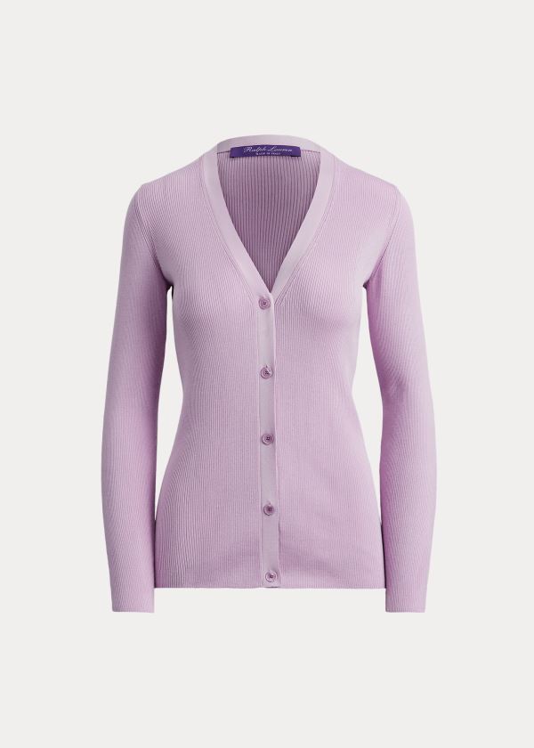 Ralph Lauren Rib-Knit Silk Cardigan Fialové | jSxTTk0W