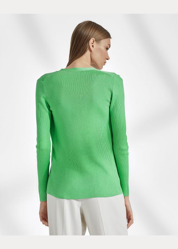 Ralph Lauren Rib-Knit Silk Cardigan Mátově Zelená Zelene | boVYd8vr