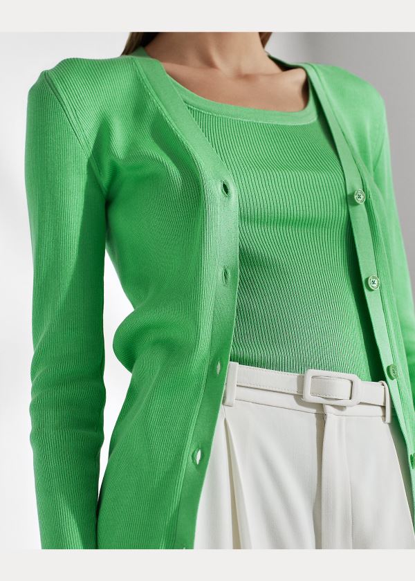 Ralph Lauren Rib-Knit Silk Cardigan Mátově Zelená Zelene | boVYd8vr