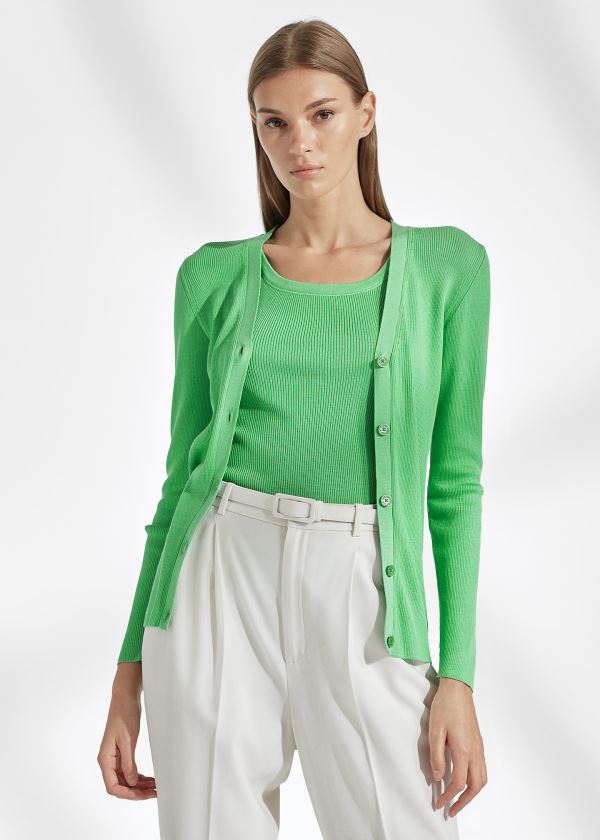 Ralph Lauren Rib-Knit Silk Cardigan Mátově Zelená Zelene | boVYd8vr