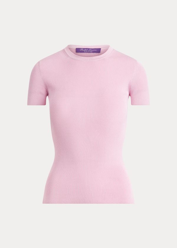 Ralph Lauren Rib-Knit Silk Tee Fialové | H22kwolN