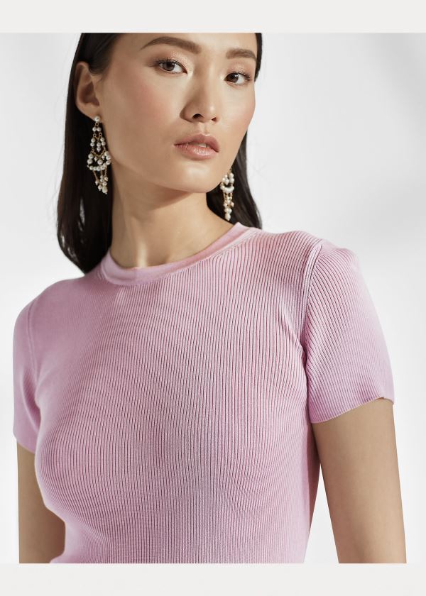 Ralph Lauren Rib-Knit Silk Tee Fialové | H22kwolN