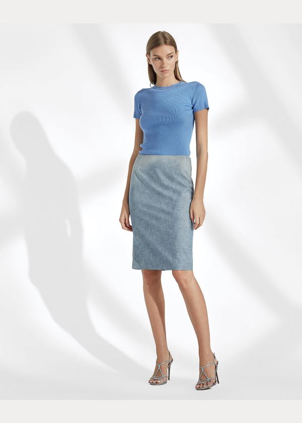 Ralph Lauren Rib-Knit Silk Tee Světle Blankyt | DuEzh0xy