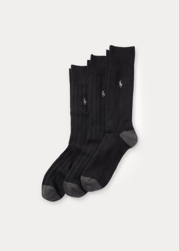 Ralph Lauren Rib-Knit Sock 3-Pack Černé | z0ISslD3